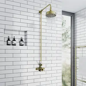 ENKI Downton Antique Brass Traditional Rigid Solid Brass Shower Riser Rail G10