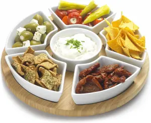 Occasion 32cm Lazy Susan Rotating or Revolving Dip Set Snack Bowl Serving Platter with 6 Ceramic Dishes