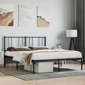 Berkfield Metal Bed Frame with Headboard Black 150x200 cm 5FT King Size