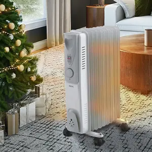 2000W 9 FIN Portable Oil Filled Radiator Heater Electrical Caravan Office Home (White)