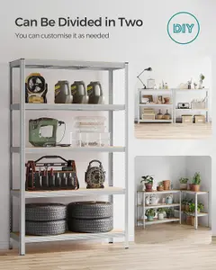 SONGMICS 5-Level Shelving Rack, Storage Organising Shelf, Boltless Assembly, Garage Organizer, Heavy Duty, Silver