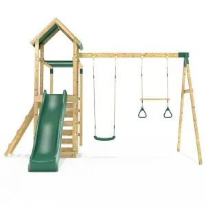 Rebo Adventure Wooden Climbing Frame with Monkey Bar, Swings & Slide - Logan