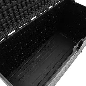 Waterproof Plastic Garden Storage Box Rattan Effect  Large Outdoor Garden Storage Box,Black,375 L