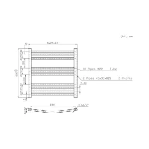 Rinse Curved Bathroom Heated Towel Rail Ladder Radiator Anthracite 600x600mm