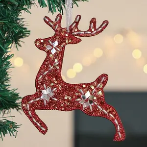 Prancing Reindeer Hanging Figurine Ornament (Set of 6) Red