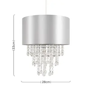 ValueLights Jesmond Grey Ceiling Pendant Shade and B22 GLS LED 10W Warm White 3000K Bulb