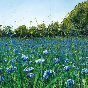 Siobhan McEvoy Cornflower Meadow Canvas Print Green/Blue (60cm x 60cm)