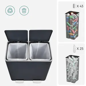 Steel Step On Multi-Compartment Rubbish & Recycling Bin Grey / 60L