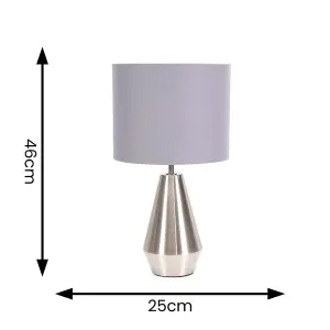 ValueLights Jax Silver Metal Touch Dimmer Table Lamp with Grey/Silver Drum Shade