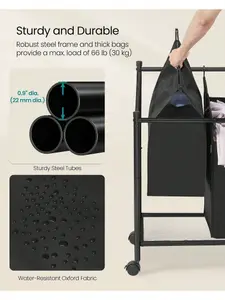 SONGMICS Rolling Laundry Sorter, Laundry Basket With 3 Removable Bags, Laundry Hamper, Laundry Trolley, For Laundry Room