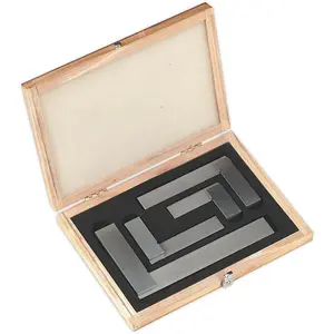 4 Piece Precision Steel Square Set with Wooden Case - Durable and Accurate Tools