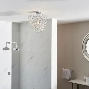 Decorative Flush Bathroom Ceiling Light Fitting - Clear Glass Crystal Details