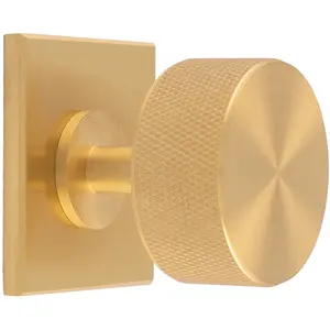 Knurled Radio Cabinet Door Knob & Matching Backplate - Satin Brass 40 x 40mm