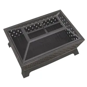 Stylish Rectangular Black Fire Pit with Cover - Perfect for Outdoor Gatherings