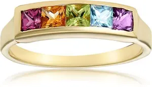 Multi Gem Stone 9K Yellow Gold Ring