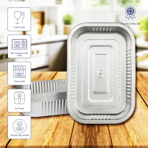 10 Pk Coppice Strong Aluminium Foil Containers for Air Fryer, BBQ & Food Storage 20cm x 13cm x 6cm. Freezer, Microwave & Oven Safe