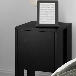 Atharv Bedside Table with Drop-Door Storage and Open Shelf for Versatile Living Black