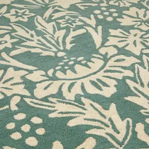 Floral Soft Teal Green Handmade Modern Rug For Bedroom & Living Room-200cm X 290cm