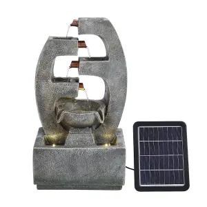 4 Tier Grey Resin Tiered Solar Water Fountain with LED Lights 46 cm