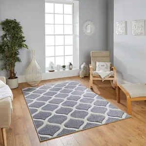 Grey Easy to Clean Geometric Modern Rug for Dining Room-200cm X 285cm