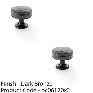 2 PACK - Round Hammered Door Knob - Dark Bronze 38mm Diameter Cupboard Pull Handle