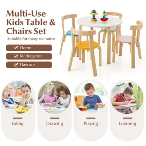 Costway 5-Piece Kids Table and Chair Set Children Wooden Activity Table 4 Curved Chairs