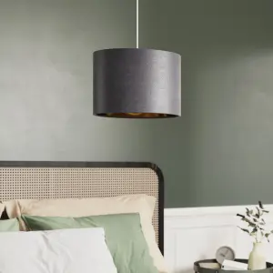 GoodHome Bodmin Charcoal Gold effect Oval Lamp shade (D)30cm