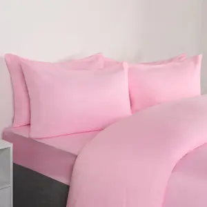 Brentfords Plain Duvet Cover Pillowcase Bedding Set, Pink - King