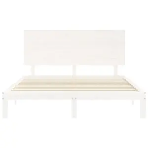 Berkfield Bed Frame with Headboard White King Size Solid Wood