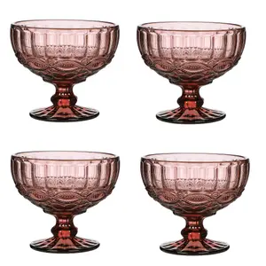 Set of 4 Vintage Pink Glass Trifle Bowl and Dessert Bowls