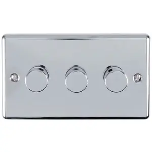 3 Gang 400W 2 Way Rotary Dimmer Switch CHROME Light Dimming Wall Plate