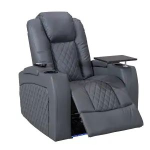 Electric Recliner Chair with Cooling Cup Holders and USB Ports in Grey Leather Aire - Pavia