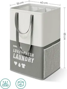 SONGMICS Laundry Hamper, Double-Sectioned Standing Basket, Bedroom & Bathroom Laundry Bin, Dark Grey