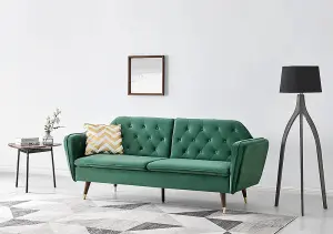 Whitby Velvet Fabric Sofa Bed 3 Seater Padded Suite Click Clack Luxury Recliner Sofabed, Dark Green