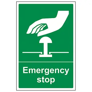 Emergency Stop Button Green Safety Sign - Adhesive Vinyl - 100x150mm (x3)