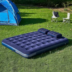 Trendi Double Size Flocked Air Bed with 2 Pillows Ideal for Camping or as a Temporary Guest Airbed  Waterproof Flocked Air Bed