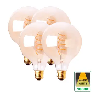 Harper Living 4 Watts G95 E27 LED Bulb Vintage Globe Warm White Dimmable, Pack of 4