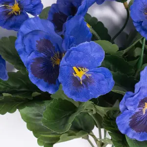 Blooming Artificial - 28cm / 1ft Blue Artificial Pansy Bush Multi-Pack