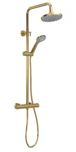 Round Thermostatic Shower Kit with Fixed Head & Adjustable Handset - Brushed Brass