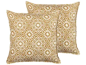 Set of 2 Cushions CEIBA Cotton 45 x 45 cm Geometric Block-Printing Beige