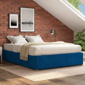 Aspire Upholstered Platform Ottoman Bed Frame UK Made, Plush Navy, Size Single