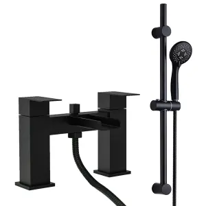 Waterfall Bath Shower Mixer Tap & Shower Slider Rail Kit Matte Black