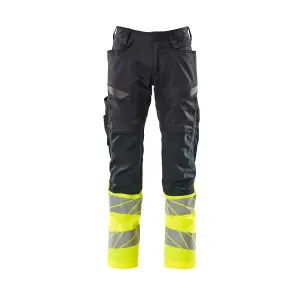 Mascot Accelerate Safe Trousers with Kneepad Pockets - Dark Navy/Hi-Vis Yellow   (42.5) (Leg Length - Regular)