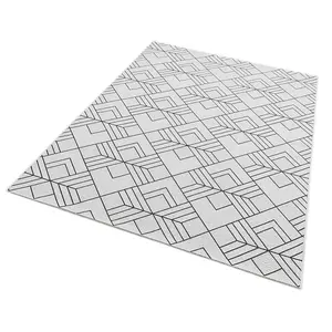 White Outdoor Rug, Geometric Stain-Resistant Rug For Patio Garden Balcony, 4mm Modern Outdoor Area Rug-80cm X 150cm