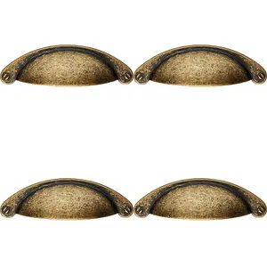 4x Traditional Cup Pull Handle 104 x 26mm 64mm Fixing Centres Antique Brass