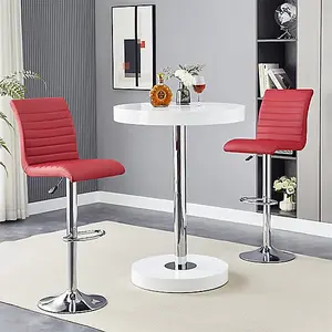 Furniture In Fashion Havana White High Gloss Bar Table With 2 Ripple Bordeaux Stools