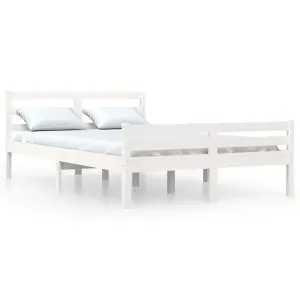 Berkfield Bed Frame White Solid Wood 135x190 cm Double