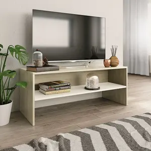 Berkfield TV Cabinet White and Sonoma Oak 100x40x40 cm Engineered Wood