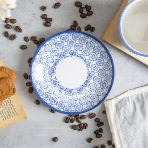 Nicola Spring - Hand-Printed Cappuccino Saucers - 14.5cm - Navy - Pack of 12