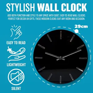 Hanging Modern Black Wall Clock Battery Powered 29Cm Round Frameless Home Decoration Time Organise